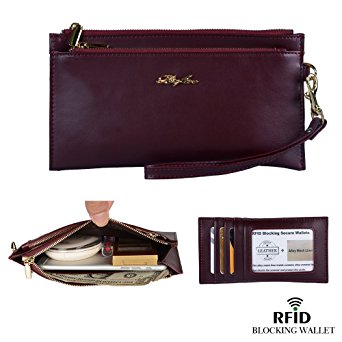 Befen Women Soft Leather RFID Blocking Wristlet Cellphone Clutch Wallet with Removable Wrist Strap Smartphone Wristlet Purse for iPhone 7/6s/6 Plus, iPhone 7/6s/6/5s - Burgundy Red