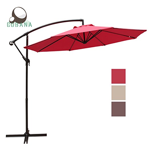 COBANA 10' Offset Hanging Patio Umbrella Freestanding Outdoor Parasol Adjustable Market Umbrella, 250g/sqm Polyester, Red