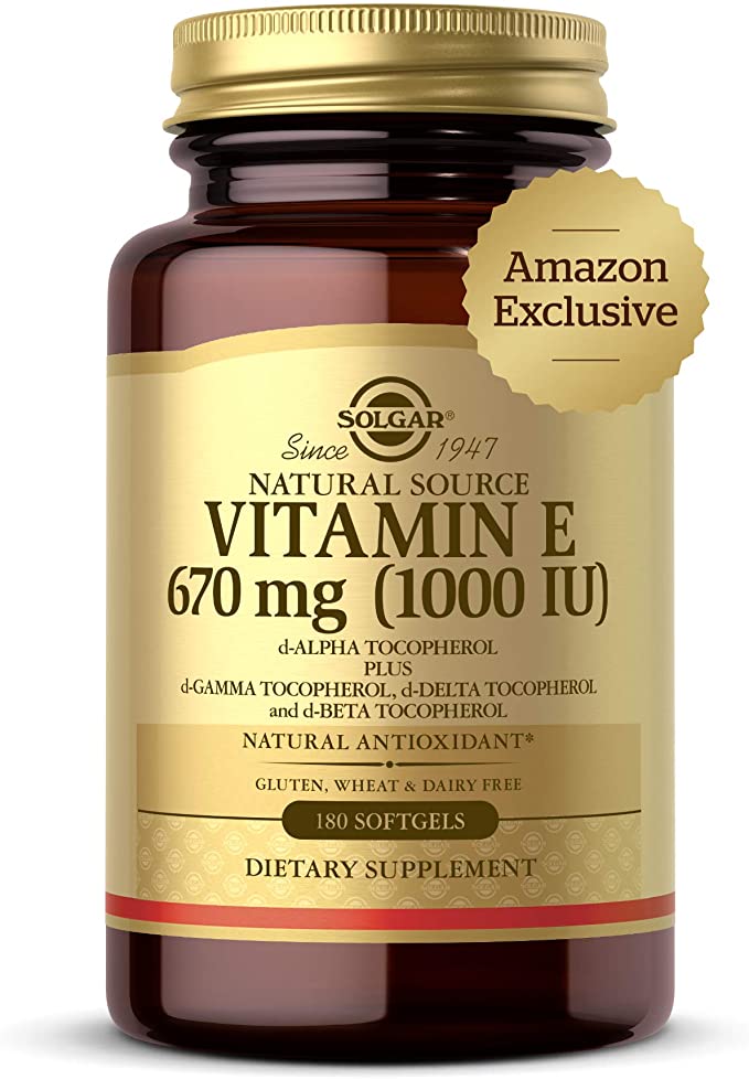 Solgar Vitamin E 670 mg (1000 IU), 180 Mixed Softgels - Natural Antioxidant, Skin & Immune System Support - Naturally-Sourced Vitamin E - Gluten Free, Dairy Free - 180 Servings