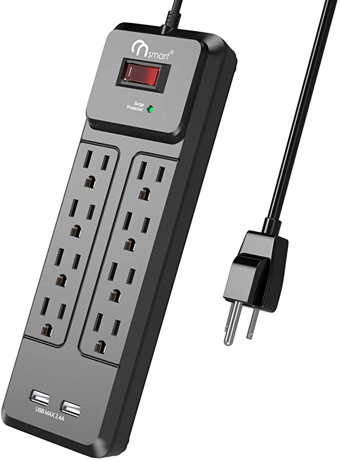 ONSMART USB Power Strip Surge Protector with 8AC outlets & 2 USB Ports, 2100J Surge Protection, 15A Overload Breaker, 6Ft Long Power Cord-Mountable-Black