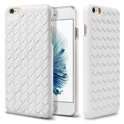 iPhone 6S Plus Case,Buffway® [Hand-Made series] Hand-Woven Pattern Grip Back Cover [Comfortable] Lambskin Leather to protection iphone 6S Plus [Fashion] protective case Work With iPhone 6 PLus -White