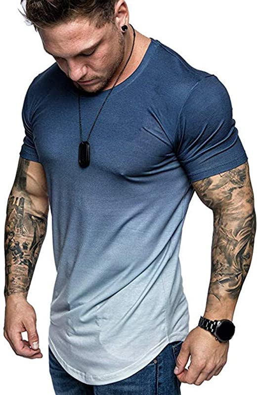 Panpany Newest Personality Men Daily Large Size Casual Gradient Color Short-Sleeve Beefy Muscle Basic Solid Blouse Tee Shirt Top Fit T-Shirts