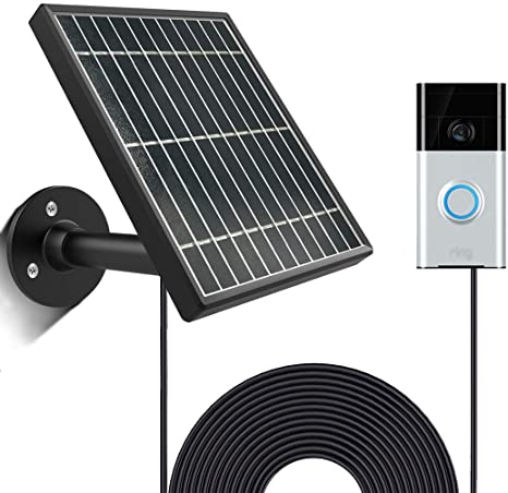 upgrade Solar Panel Compatible with Ring Video Doorbell 1, Waterproof Charge Continuously, 5 V/ 3.5 W (Max) Output, Includes Secure Wall Mount, 4.9M/16 ft Power Cable (for Ring doorbell 1(1st Gen))