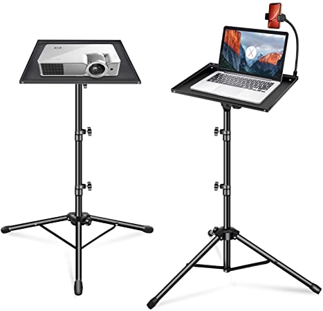 Yonader Laptop Projector Tripod Stand with Flexable Phone Stand, Adjustable Height 17 to 48 Inch Tripod Stand Universal Floor Stand 11x15 Inch Tray for Laptop Projector DJ Mixer Audio Controllers
