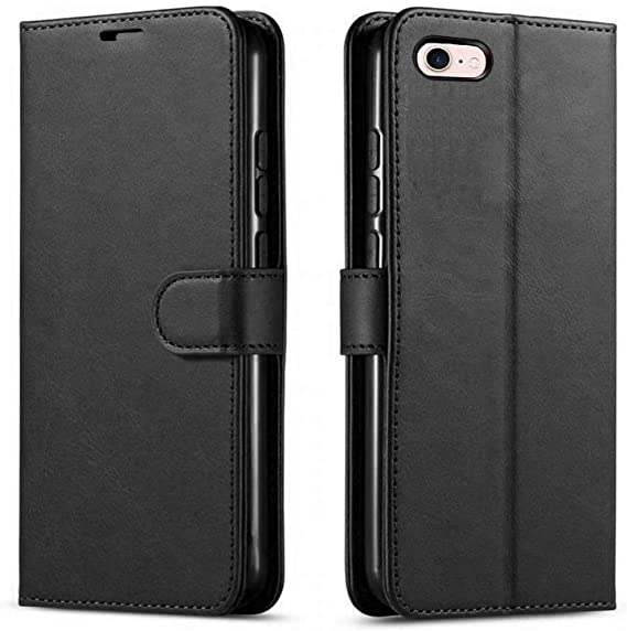 STARSHOP- iPhone SE 2020 Case, iPhone 7/8 Case, [NOT FIT iPhone 7 Plus / 8 Plus] Included [Tempered Glass Screen Protector], Premium Leather Wallet Pocket Cover and Credit Card Slots - Black