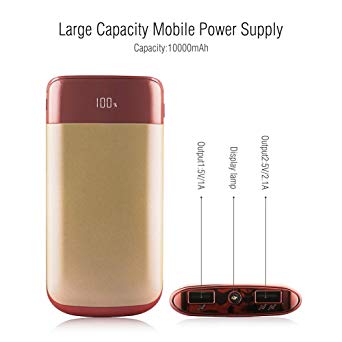 Btopllc Portable 10000mAh Charger Power Bank with Dual USB Ports, Cellphone Charger External Battery Pack, Fast Charging Powerbank Compatible for iPhone - Rose Gold