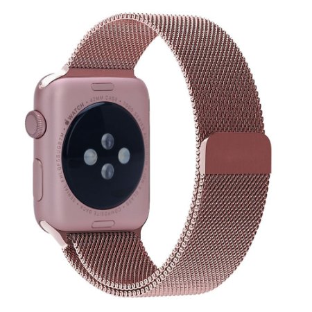 Apple Watch Band 42mm, PUGO TOP Stainless Steel Milanese Loop Strap Magnetic Buckle Wrist Band for Apple Watch/ Watch Sport/ Watch Edition 42mm, Mesh Replacement Strap (Rose Gold 42mm)
