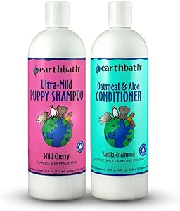 earthbath Ultra-Mild Puppy Shampoo and Oatmeal & Aloe Conditioner Grooming Bundle, 16 oz - Best Shampoo and Conditioner for Puppies - Made in USA