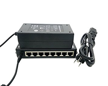 iCreatin 48V 65W 8-port Passive power over ethernet PoE injector Adapter with Power supply for 8 IP Camera, VOIP phones or Access Points and more