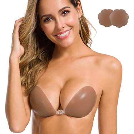 Niidor Adhesive Bra Strapless Sticky Invisible Push up Silicone Bra for Backless Dress with Nipple Covers