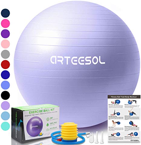 arteesol Exercise Yoga Ball, Extra Thick Stability Balance Ball (45-85cm), Professional Grade Anti Burst&Slip Resistant Balance, Fitness&Physical Therapy, Birthing Ball with Air Pump