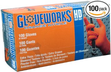 AMMEX - GWON49100-BX - Nitrile Gloves - Gloveworks - Disposable, Powder Free, 8 mil, XXLarge, Orange (Box of 100)