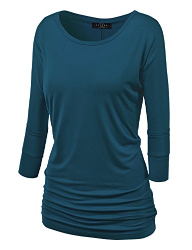 MBJ Womens 3/4 Sleeve Drape Top with Side Shirring - Made in USA