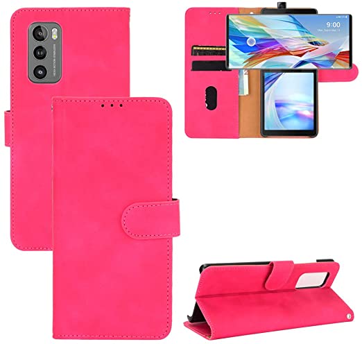 DAMONDY for LG Wing Case,LG Wing 5G Case,Flip Leather Wallet for Women Girls,Phone Cover Credit Card Slots Stand Holder for LG Wing 5G -Rose Red