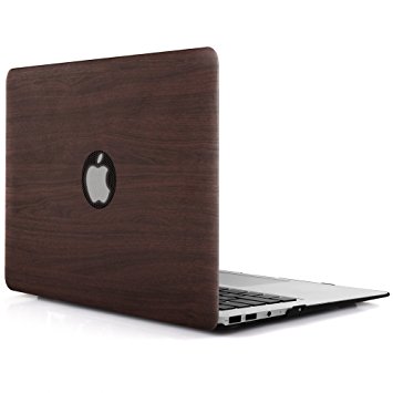 iDOO PU Leather Coated Soft Touch Hard Case for MacBook Air 13 inch Model A1369 and A1466 Dark Wood