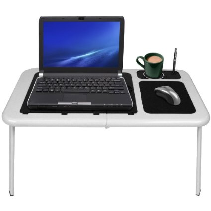 E-Table LD09 White/Black Laptop Table with 2 Fans, Mouse Pad and Cup Holder