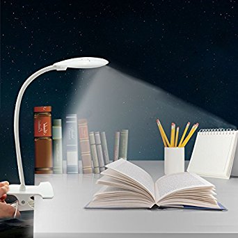 Anpress Eye-Care LED Clip Desk Lamp, 10 Long Life LEDs, Flexible Gooseneck Tube, Clamp On Book Light ,Bright 5500K White Light