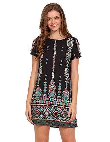 Milumia Women's Bohemian Aztec Print Ethnic Style Summer Tribal Shift Mini Dress