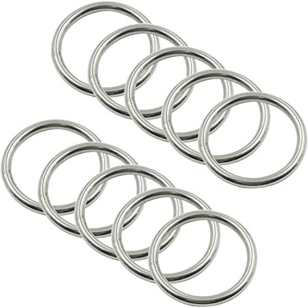 Rannb Multi-Purpose O Ring Welded Stainless Steel Rings 5mm/0.2" Thick 50mm/2" Outer Dia - Pack of 10pcs