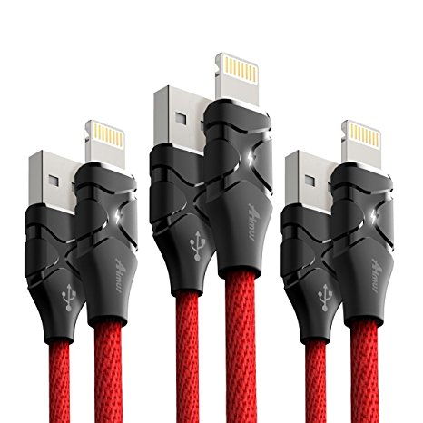 iPhone Cable, Aimus 3 Pack Cotton Braided Lightning to USB Cable iPhone Charger Connetor Lead with Led Light for iPhone X 8 Plus 7 Plus 6S Plus 6 Plus SE 5S 5C, iPad Mini 2 3 4 Air IOS11 (0.4FT 4FT 6FT,Red)