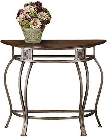 Hillsdale Montello Metal Console Table with Faux Leather Wood Top, Old Steel