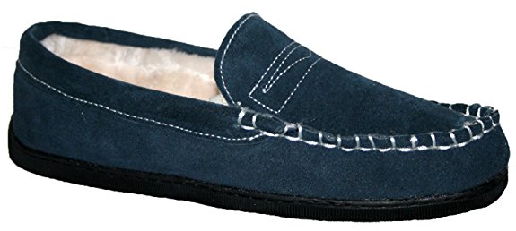 MENS SUEDE LEATHER FUR LINED MENS MOCCASIN SLIPPER