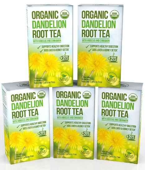 Dandelion Root Tea - Raw Organic Vitamin Rich Digestive - 5 pack (100 Bags 2 grams each)