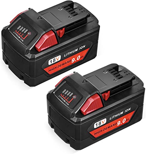 Abaige 9000mAh High Output Lithium M18 Battery, Compatible with Milwaukee 18V Power Tools 48-11-1820/48-11-1840/48-11-1850/48-11-1828/48-11-1815, Replacement for Milwaukee M18 Battery (2 Pack)