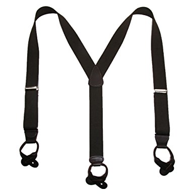 CTM Mens Elastic Button End Dress Suspenders with Silver Hardware
