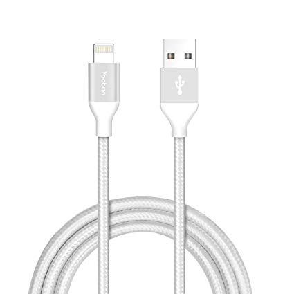 [Apple MFI Certified] iPhone Charger Cable Yoobao 3ft Lightning USB Cable Nylon Braided Sync and Charge Cord for iPhone X/ 8/ 8 Plus/ 7/7 Plus/6 /6s /6s plus, iPad Mini/Air, iPod Nano/Touch and More - Silver