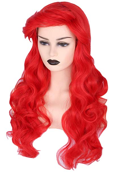 Topcosplay Ariel Wig Adult Women Halloween Costume Wigs Red Long Curly Cosplay Wig