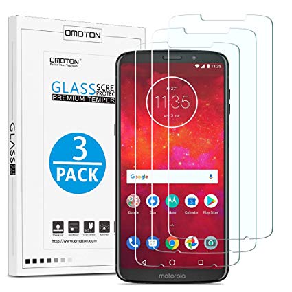 [3 Pack] OMOTON HD Tempered Glass Screen Protector Compatible with Moto Z3 / Z3 Play [9H Hardness] [Crystal Clear] [Bubble Free]