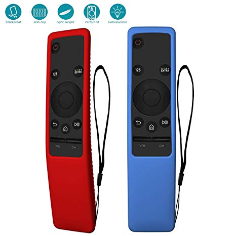 TOLUOHU 2PCS Silicone Protective Case for Samsung Smart TV Remote Controller BN59 Series, Light Weight Kids-Friendly Silicone Cover Anti-Slip Shockproof Anti-Lost with Hand Strap (RED Blue)