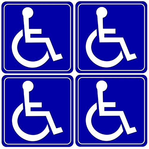 Outdoor/Indoor (4 Pack) 3.5" X 3.5" Handicap Disabled Wheelchair Symbol Window Door Bumper Sticker Decals - Back Self Adhesive Vinyl