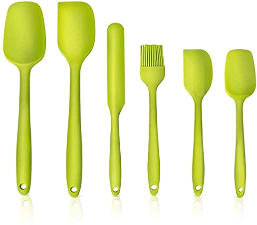 Food Grade Silicone Spatula Set 6 Pieces 446°F Heat Resistant Non-Stick Rubber Spatula with Stainless Steel Core Kitchen Utensils Set for Cooking, Baking and Mixing (Green)