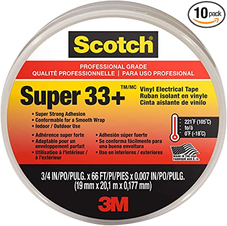 Scotch Scotch Super 33  Vinyl Electrical Tape, .75-In x 66-Ft x 0.007-In, Pack of 10