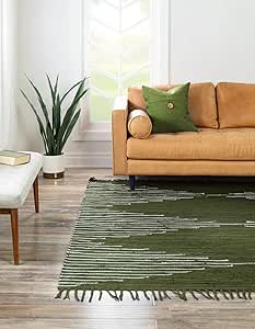 Unique Loom Chindi Cotton Collection Area Rug - Briah (7' 1" Square, Green/ Ivory)