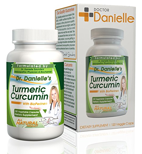 Organic Curcumin (Turmeric) with Bioperine® for more bioavailable, 120 Vegetarian Capsules, 500mg, No binders, No Fillers, No additives, from Dr. Danielle