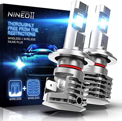 NINEO Fanless H7 LED Headlight Bulbs,Wireless All-in-One Conversion Kit 10000LM 6500K Cool White CREE Chips
