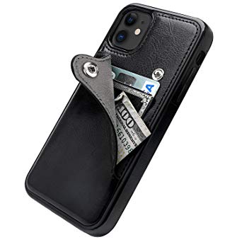 iPhone 11 Slim Wallet Case with Credit Card Holder,OT ONETOP PU Leather Button Closure Kickstand Cover Compatible with iPhone 11 6.1 Inch(Black)