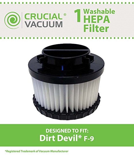 Dirt Devil F9 WASHABLE, REUSABLE Vacuum HEPA Filter; Compare With Dirt Devil Part #3DJ0360000, 2DJ0360000; Designed & Engineered by Crucial Vacuum