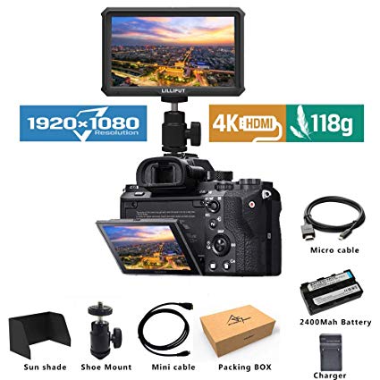 Lilliput A5 Lightweight 5 inch 1920x1080 HD 441ppi IPS Screen Camera Field Monitor 4K HDMI Input output with Battery and charge