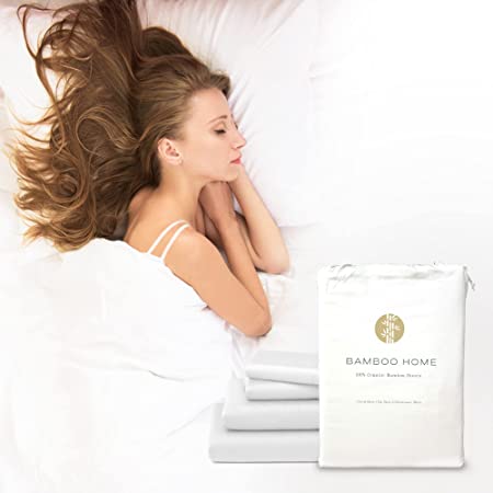 Bamboo Home - 100% Bamboo Sheets - Eco Friendly - Super Soft Sheets - Hypoallergenic- Extra Deep Pocket-- Luxury Bed Sheets 4pc Set – 100% Organic Bamboo Sheets Queen Size - White