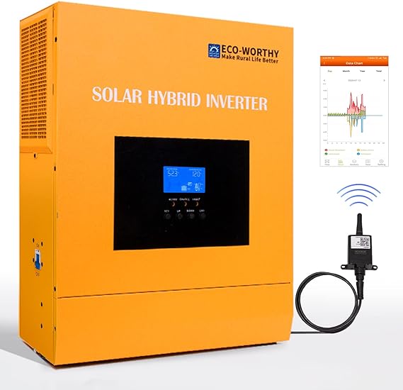 ECO-WORTHY 5000W Solar Hybrid Inverter with Remote Monitoring, 48VDC-120VAC Pure-sine-Wave Inverter & 80A MPPT Solar Controller Suitable for 48V Lead Acid/Lithium Batteries for Off-Gird/Home/Shed