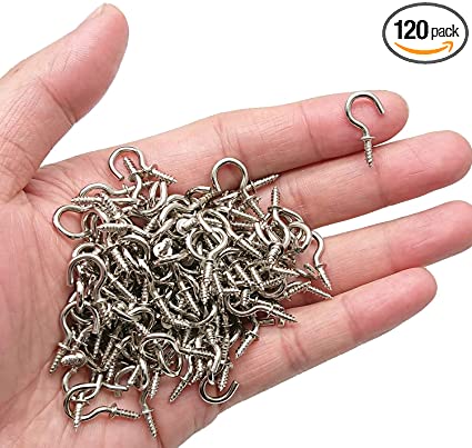 Goiio 1/2inch Ceiling Hooks, Nickel Plated Metal Screw-in Cup Hooks Silver, Pack of 120