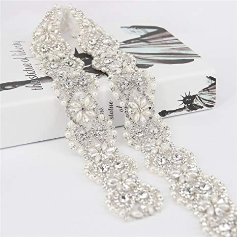 Trlyc White Ribbon Sash Crystal Wedding Belt Dress Belt Crystal Rhinestone Pearl Bridal Sash