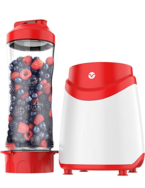 Vremi Personal Blender for Shakes and Smoothies - Single Serve Small Mini Size Kitchen Appliance with Heavy Duty Motor BPA Free Tritan Plastic 20 oz Sport Bottle Jar and Leak Proof Lid - White and Red