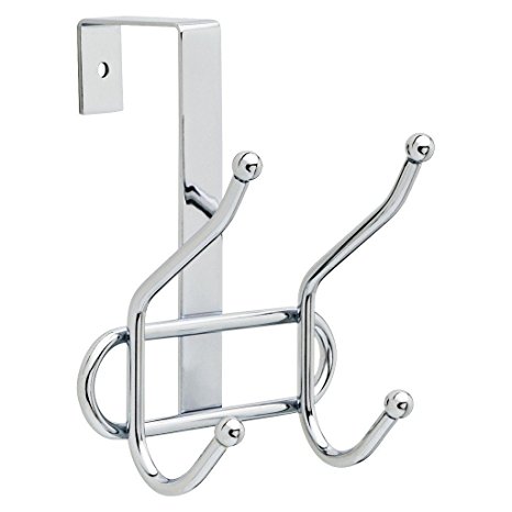 Greenco Steel Over the Door Double Hook, 2 Hooks - Chrome Finish