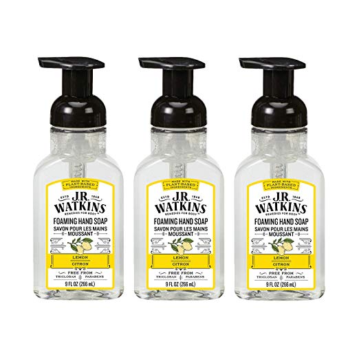 J.R. Watkins Foaming Hand Soap, Lemon, 3 Pack, Scented Foam Handsoap For Bathroom or  Kitchen, USA Made And Cruelty Free, 9 Fl Oz