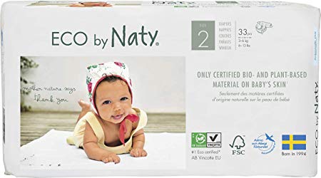 Eco by Naty Premium Disposable Diapers for Sensitive Skin, Size 2, 4 packs of 33 (132 Diapers)